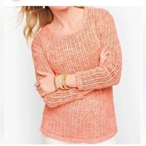Talbots cotton Coral Knit Crochet Design Long Boat Neck 3/4 Sleeves Slits